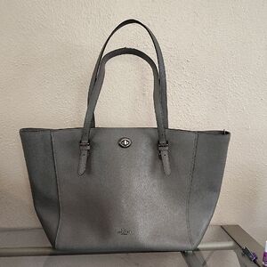 Coach Gray Leather Tote Bag with Double Handles
